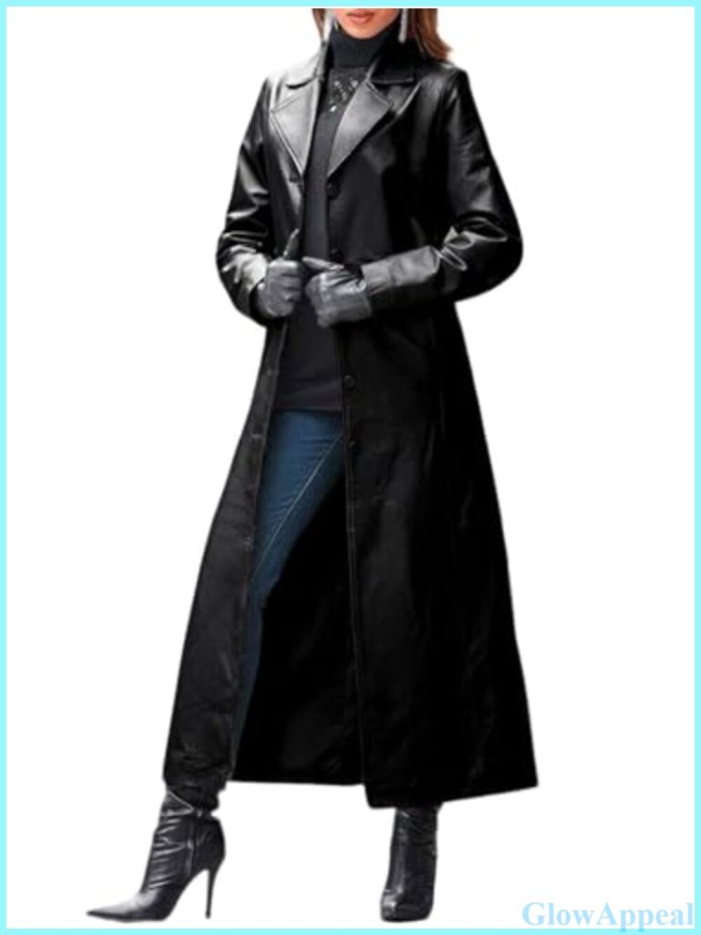 Faux Leather Trench Coat Single Breasted Maxi Overcoat